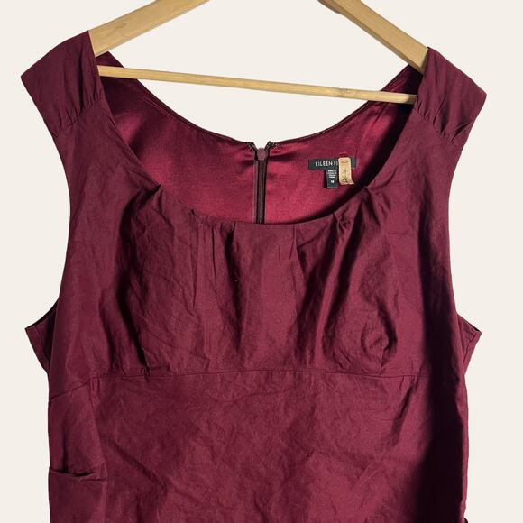 Eileen Fisher Red Burgundy Shirred Cotton Steel Stretch Dress Plus Size 18 - Picture 4 of 9